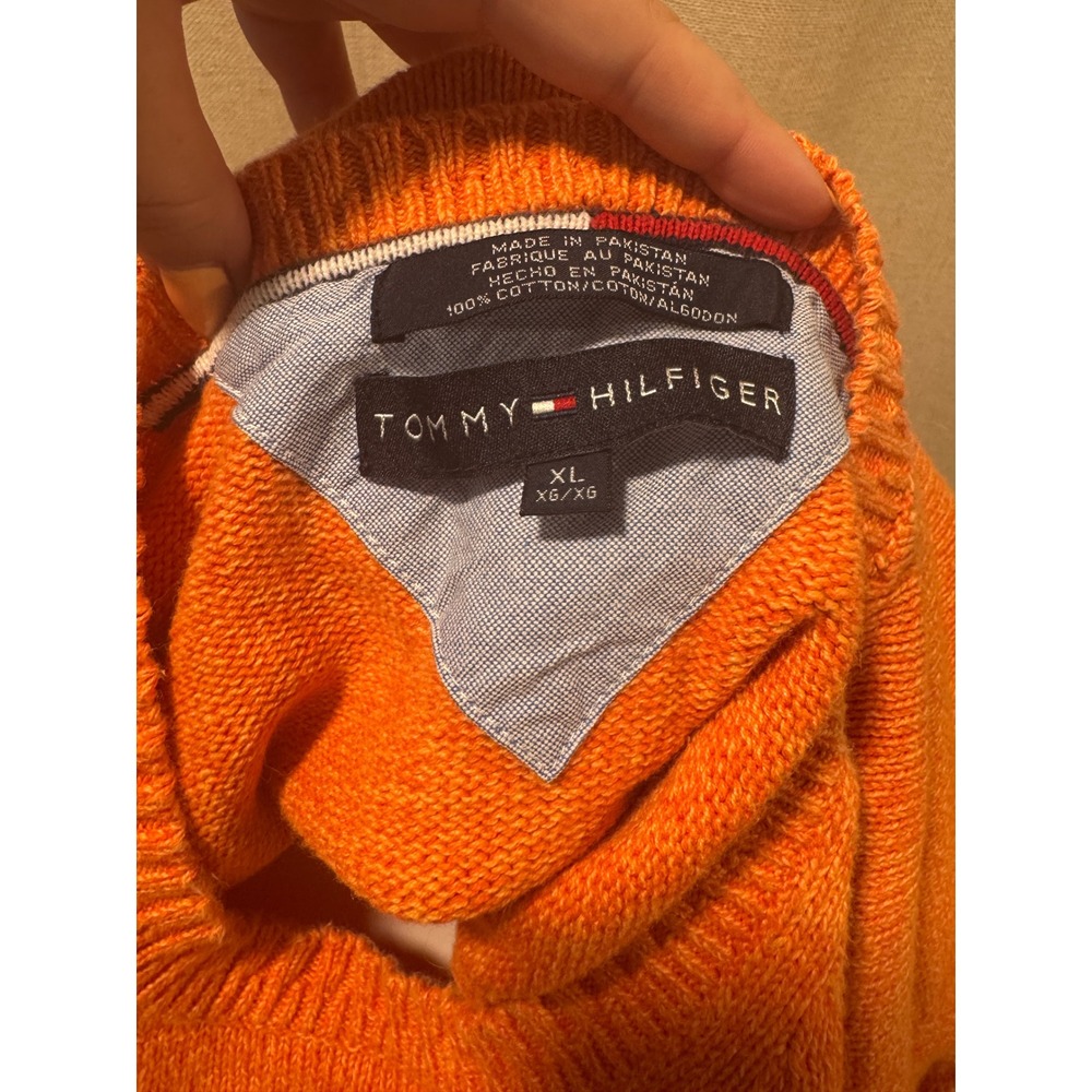 Tommy Hilfiger Mens‎ XL Embroidered Orange Crew Neck Sweater - Picture 4 of 7